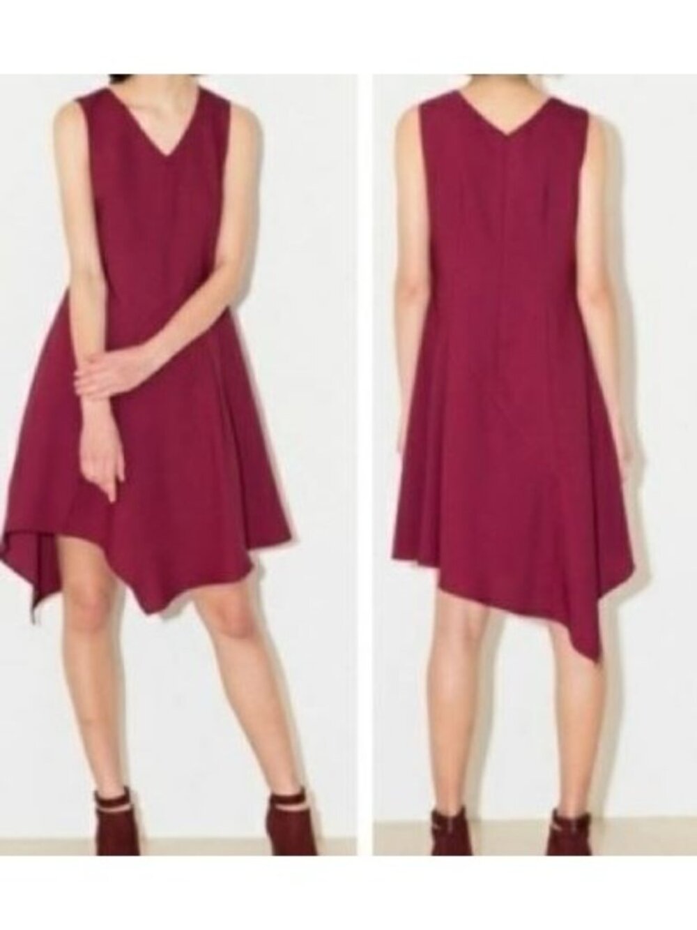 Snidel Women's Asymmetrical Hem Sleeveless Dress Burgundy Medium NWT V-Neck NEW